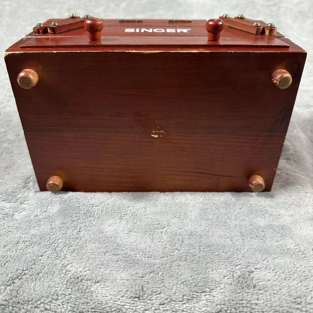 Vintage Singer Wooden Sewing Box Accordion Fold Out Caddy With Lots Of Supplies